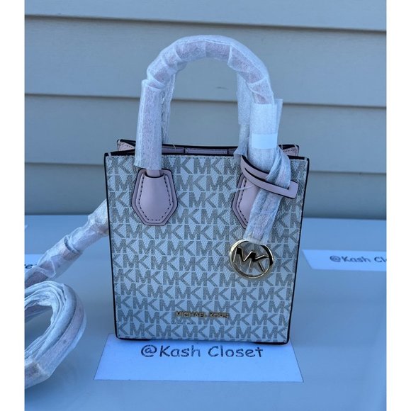 Michael Kors Mercer Crossbody Bag Extra Small MK Signature Powder Blush - Picture 1 of 9